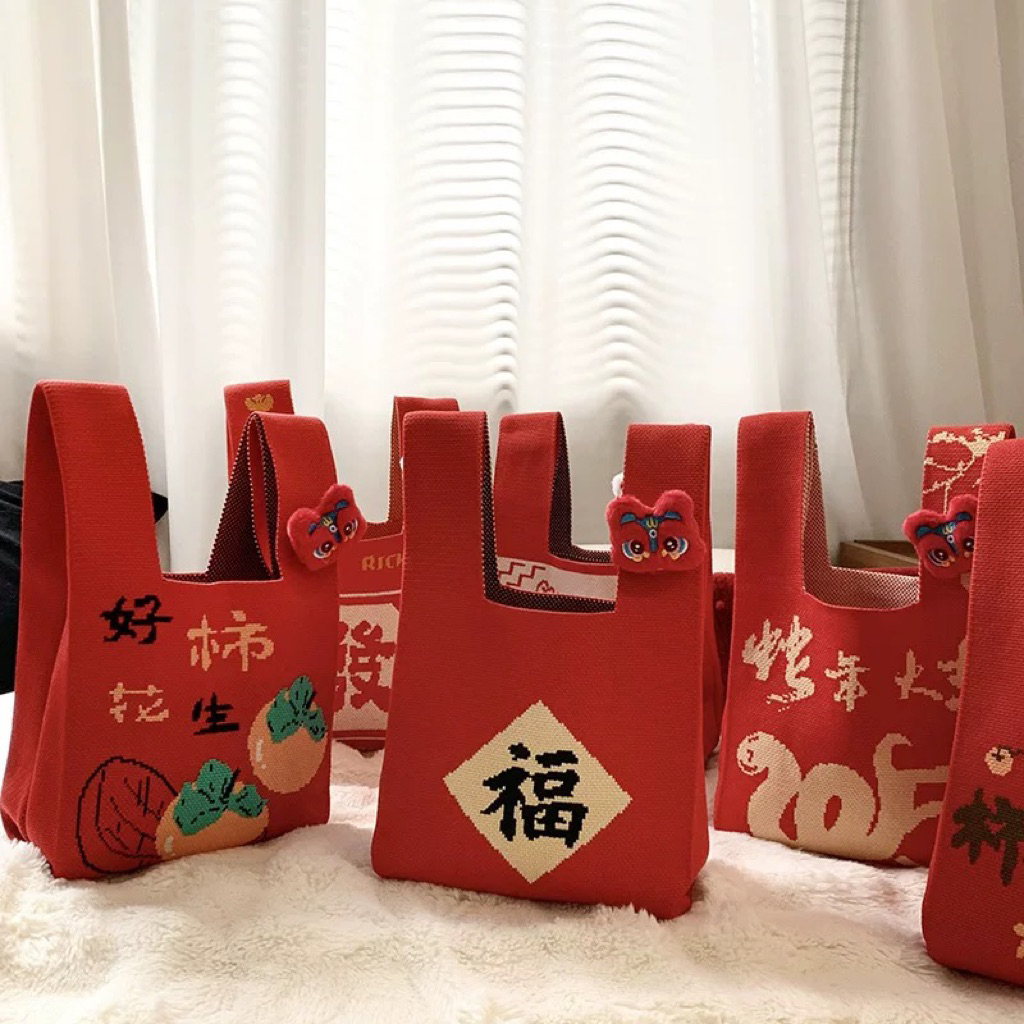 LITTLE DAISY | Hampers CNY Tas Hampers Imlek Knit Bag Premium Tas Rajut Hampers Imlek CNY Fortune Ba