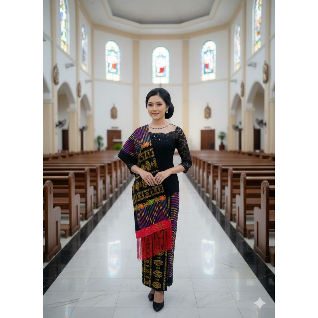 satu set kebaya hitam tile / non tile