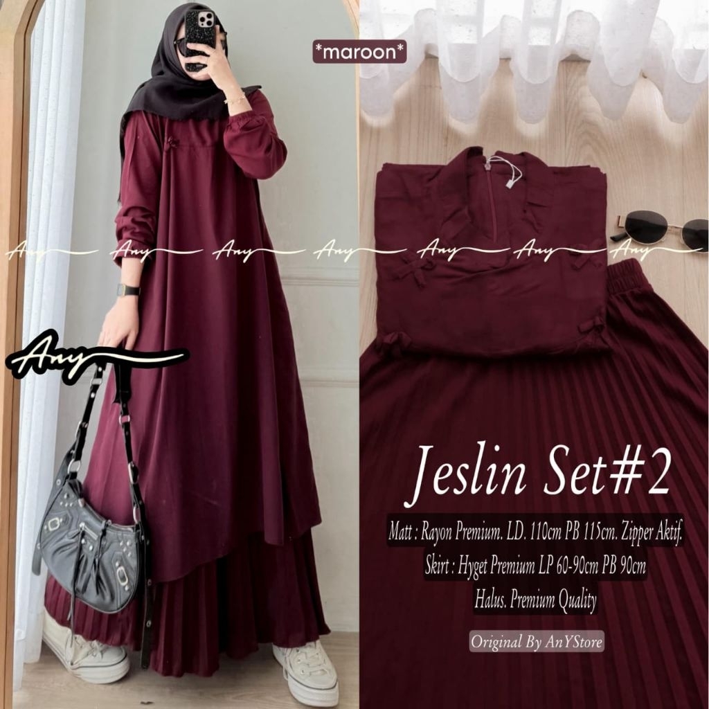 jeslin set tunik mix rok plisket mix long tunik polos - FAZA SET ROK - SETELAN TUNIK FAZA SET BY ANY