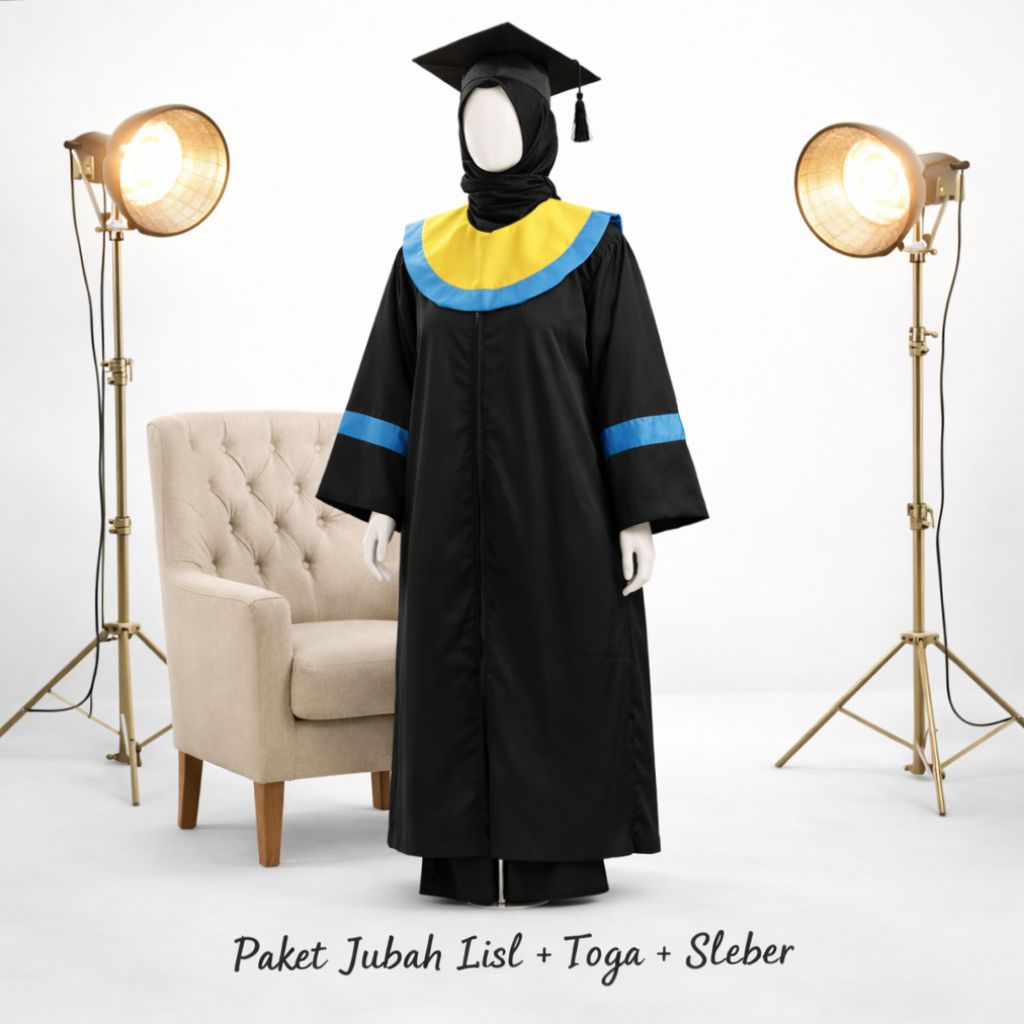 Paket Toga + Jubah List + Sleber Biru Muda Wisuda FMIPA UNILA size S by Toga.Wisuda