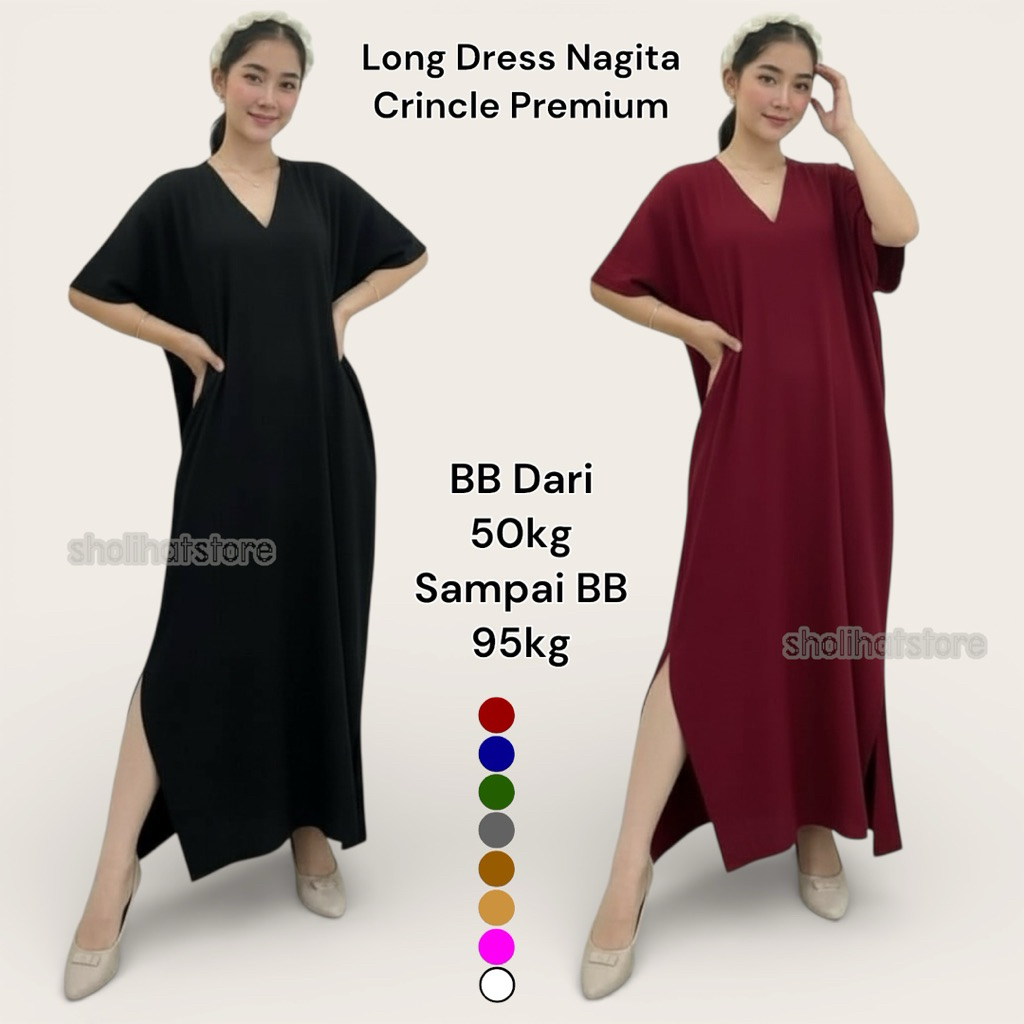 Long Dress Nagita Crinkle Airflow | Dress Panjang Kringkel | Long Nagita Square Crincle Air Flow Pan