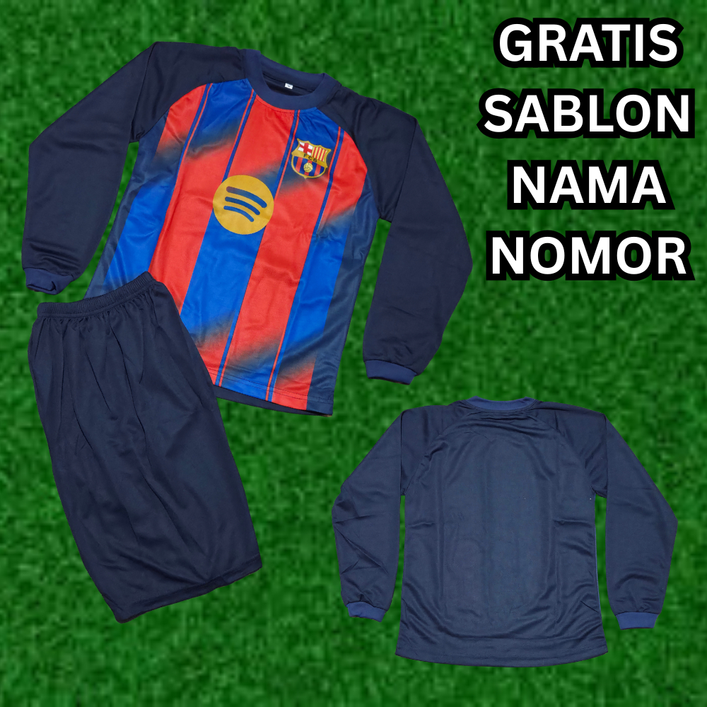Setelan Baju Sepakbola Barcelona Kiper Lengan Panjang Anak Laki Laki Costum Nama Nomer