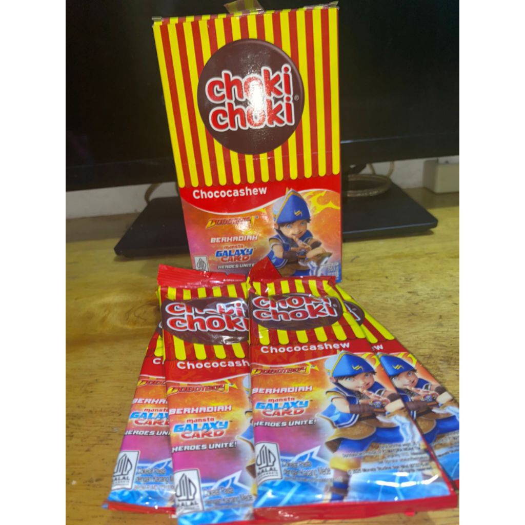 ready stok  (bonus 1 pak Choki-choki)Choki-choki Chococashew Boboiboy 1 dus 18 pak gratis gambar Bob