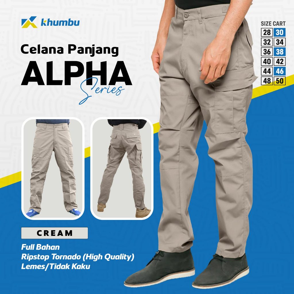 Celana Cargo Lapangan Pria Model Saku Banyak Warna CREAM – Celana Dinas PDL Outdoor Security Polri