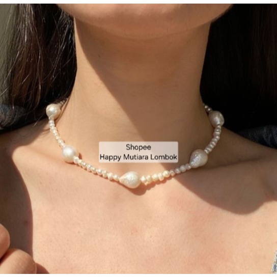Kalung 40cm Mutiara Air Tawar Mutiara Bentuk Baroq Mix Mutiara Bulat Kecil Mutiara Asli Original Lom