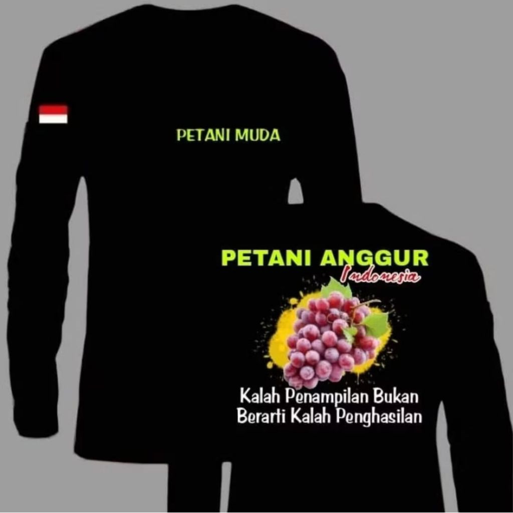 Kaos Hitam Lengan Panjang Petani Anggur Indonesia Desain Terbaru T-shirt Unisex