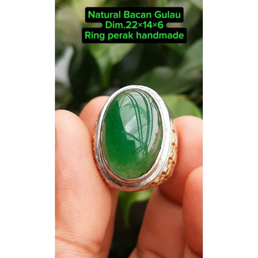 Bacan gulau hijau polos, dim.medium, ring perak