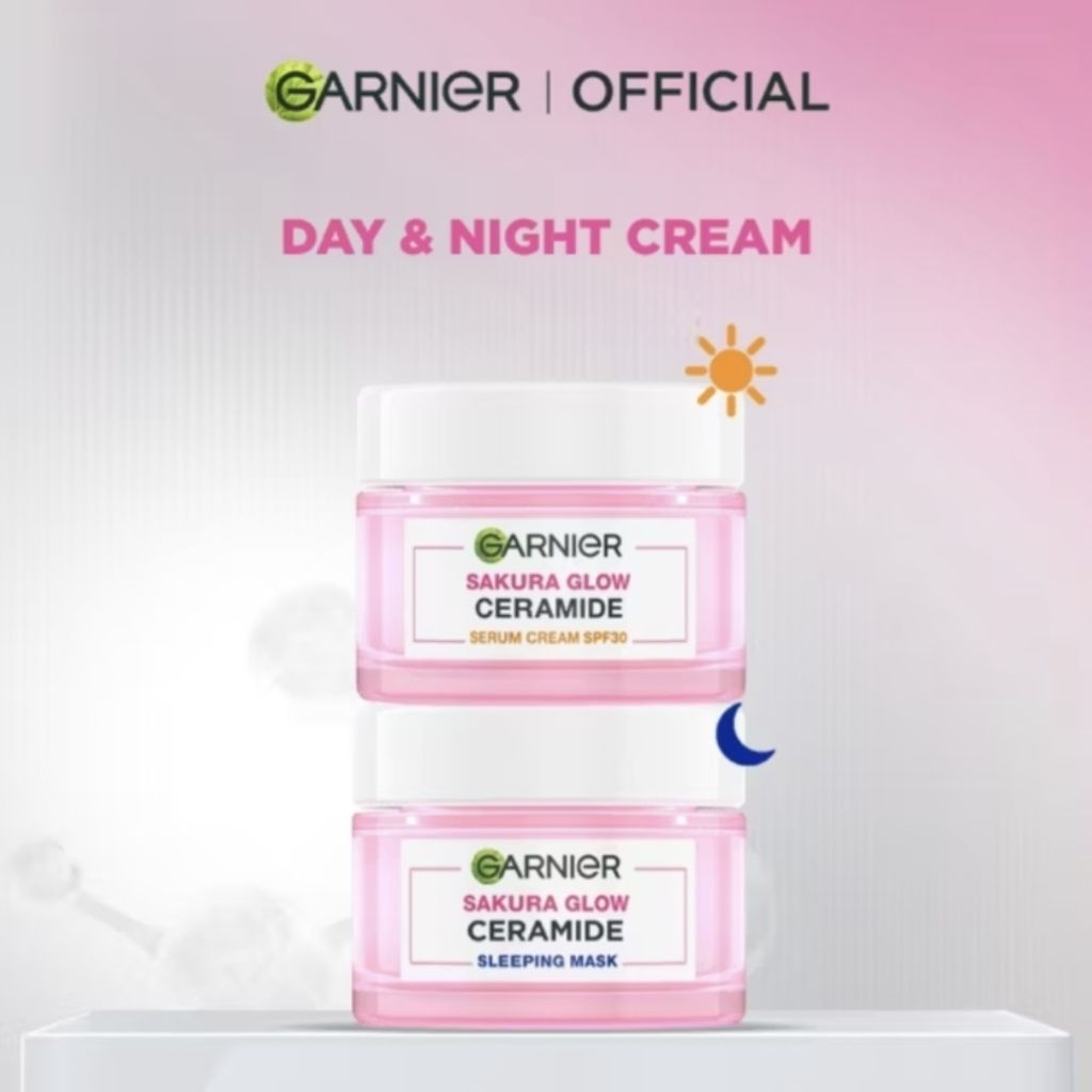 Garnier Sakura Glow Cream 50ml - Pelembab Wajah dengan Ekstrak Sakura dan Pore Smoothing Serum