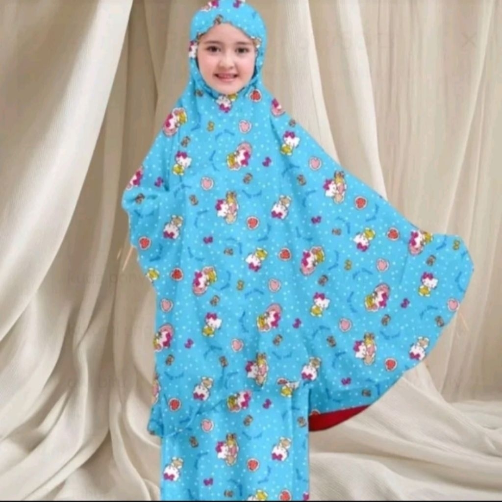 Mukenah Hellokity Biru Mukenah Tk & Sd Mukenah Anak