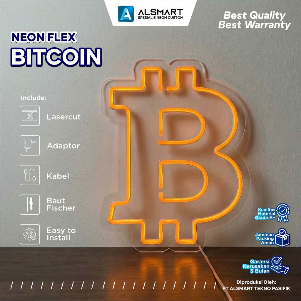 Lampu Neon Sign Bentuk BTC Bitcoin Cypto - Dekorasi Kamar & Setup Meja Kerja Aesthetic