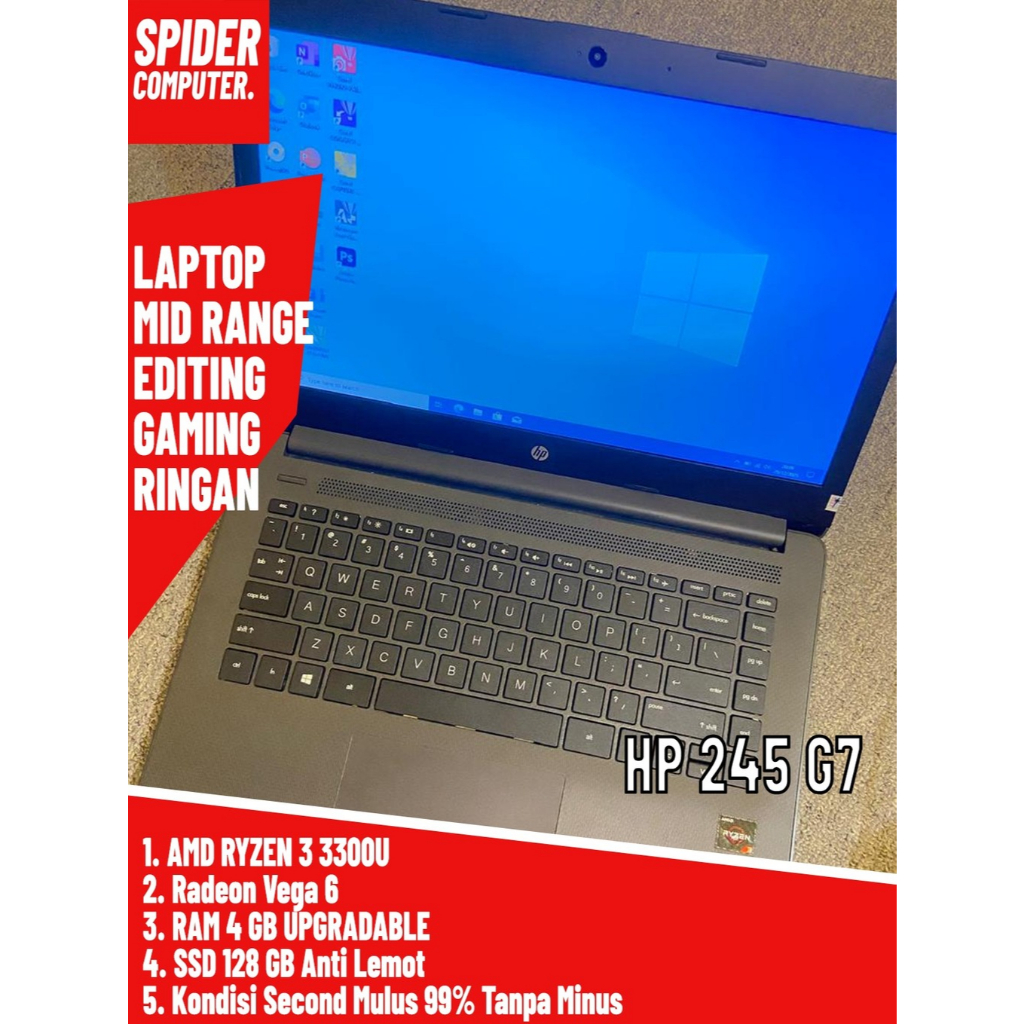 LAPTOP MURAH AMD RYZEN 3 HP 245 G7 RYZEN 3 3300U | RAM 4GB DDR4 |  SSD 128GB | RADEON VEGA 6