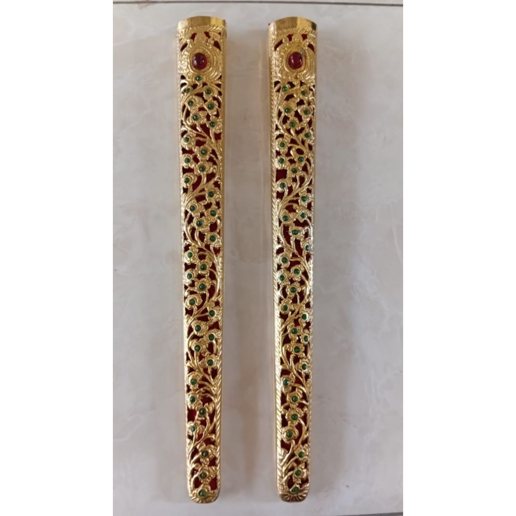 Pendok Krawang Tatahan Halus Permata Hijau , Motif Pendok Solo Panjang 36 cm