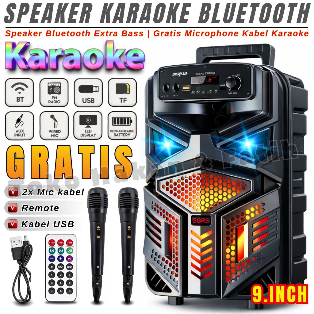 SQRS-888 Max Speaker Bluetooth 9In Super Bass Bonus 2 Mikrofon Karaoke,Remot control dengan bass yan