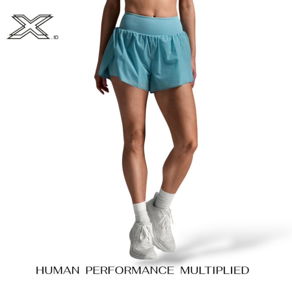 2XU Aero Hi-Rise 2-In-1 3 Inch Shorts Retro Blue Reflective