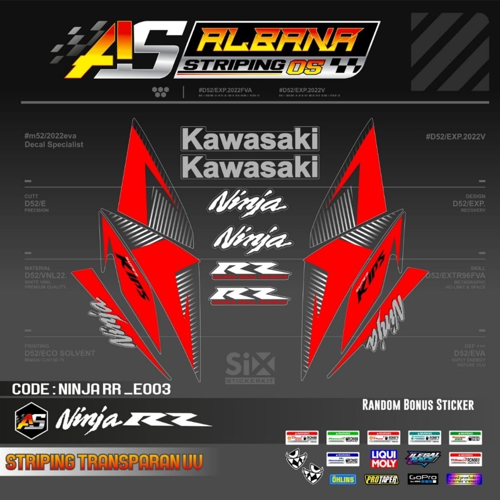 STRIPING VAREASI KAWASAKI NINJA RR 2013 TRANSPARAN UV STICKER NINJA RR 2013
