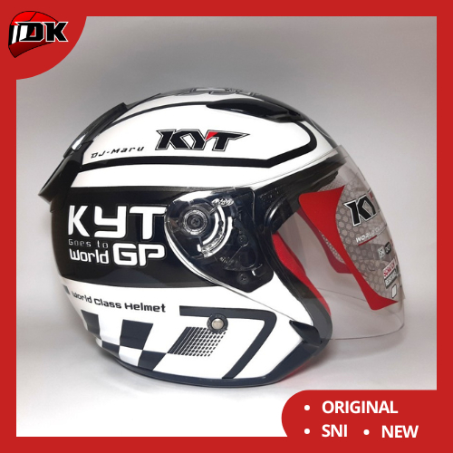 Helm KYT Half Face DJ Maru SE Motif SERI #11 WHITE Gunmetal World GP