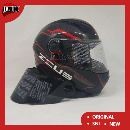 Helm Full Face Zeus Motif ZS 811C 811 FLAT Visor Black AL12 Black Red Glossy Free Dark Visor FLAT Hi