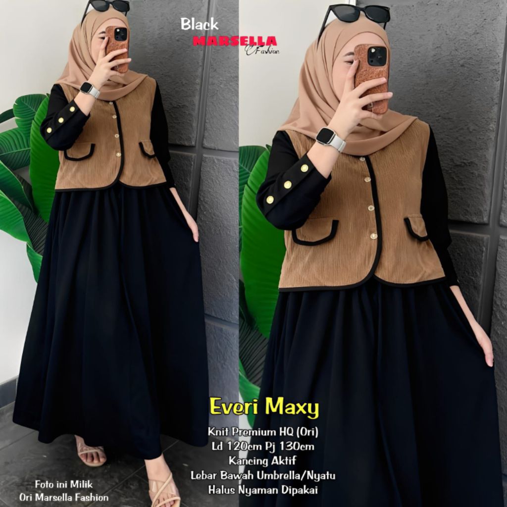 Gamis Wanita Everi Maxy Marsella Fashion | Dress Muslim Knit Premium HQ | LD 120cm PJ 130cm | Kancin