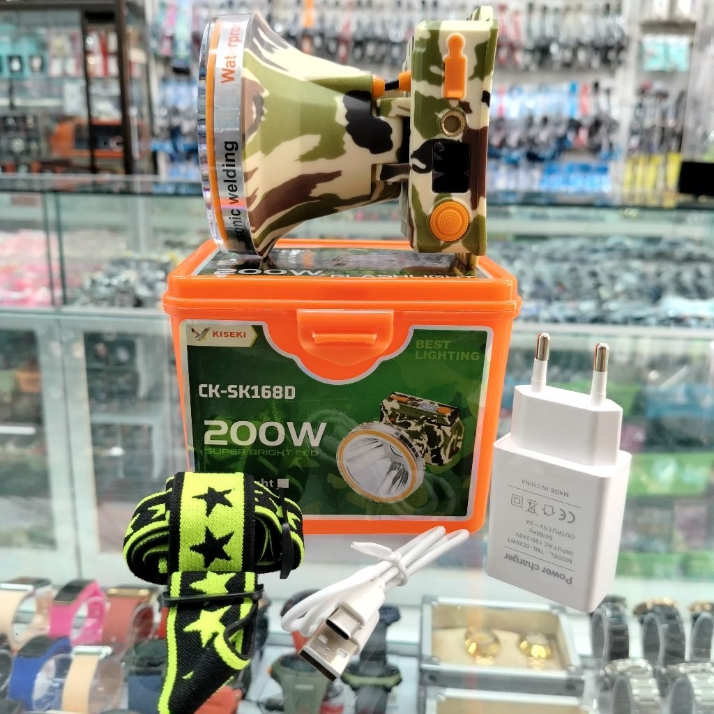 Senter Kepala Kiseki 200W CK-SK168D super terang cahaya putih tahan hingga penggunaan 8 jam II batre