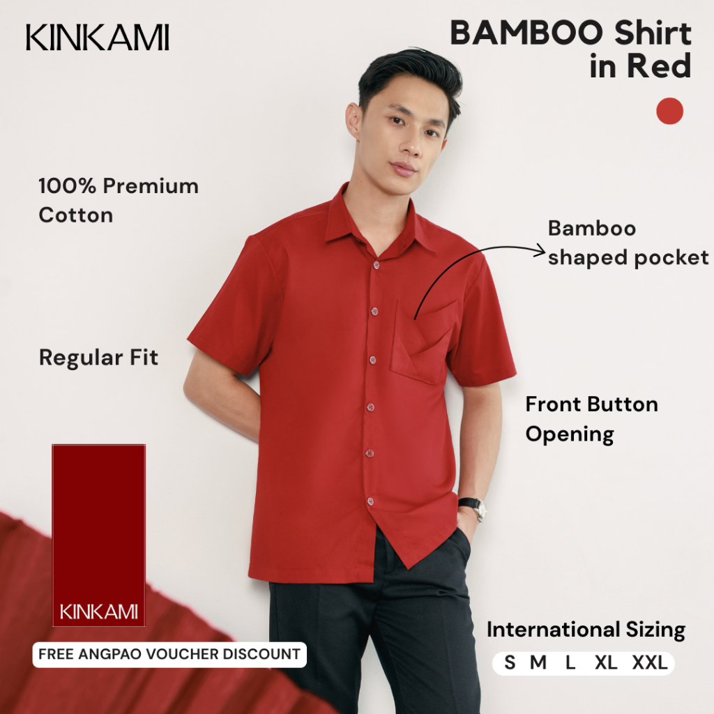 Kemeja Pria Lengan Pendek Premium | BAMBOO Shirt RED by KINKAMI