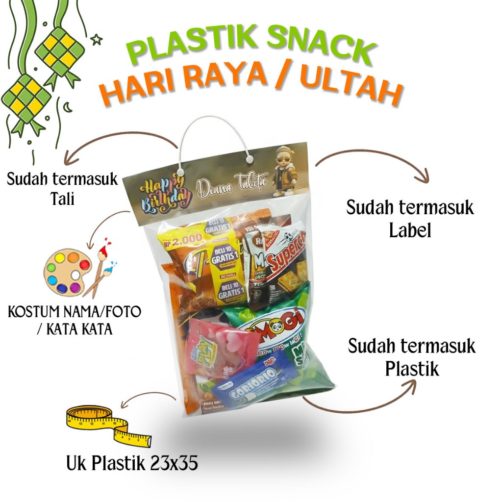 Plastik Snack hari Raya 23x35 KOSTUM NAMA/FOTO/UCAPAN || Tas Snack Pelastik Hari Raya Idul Fitri / T