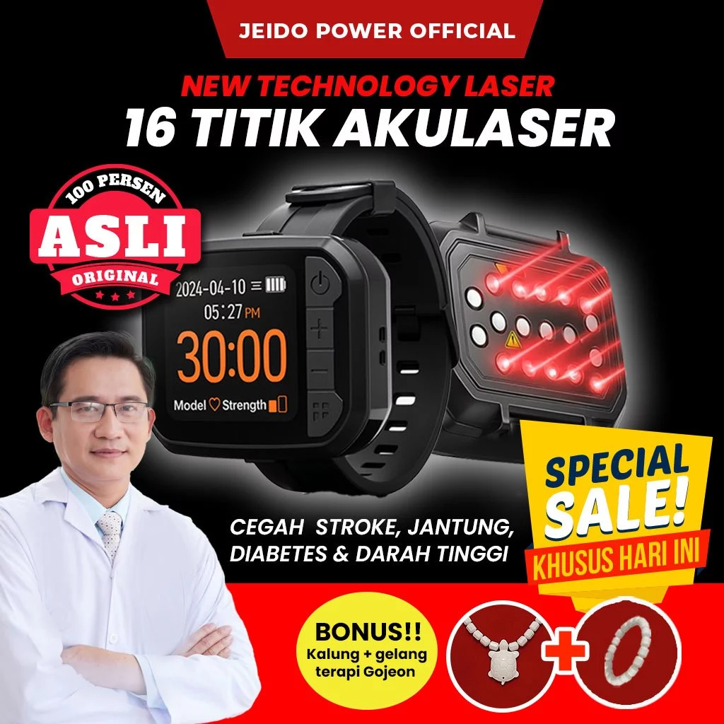 Jeido power Laser  Jam Tangan Terapi Laser 16 Titik Laser Fisioterapi untuk stroke darah tinggi diab