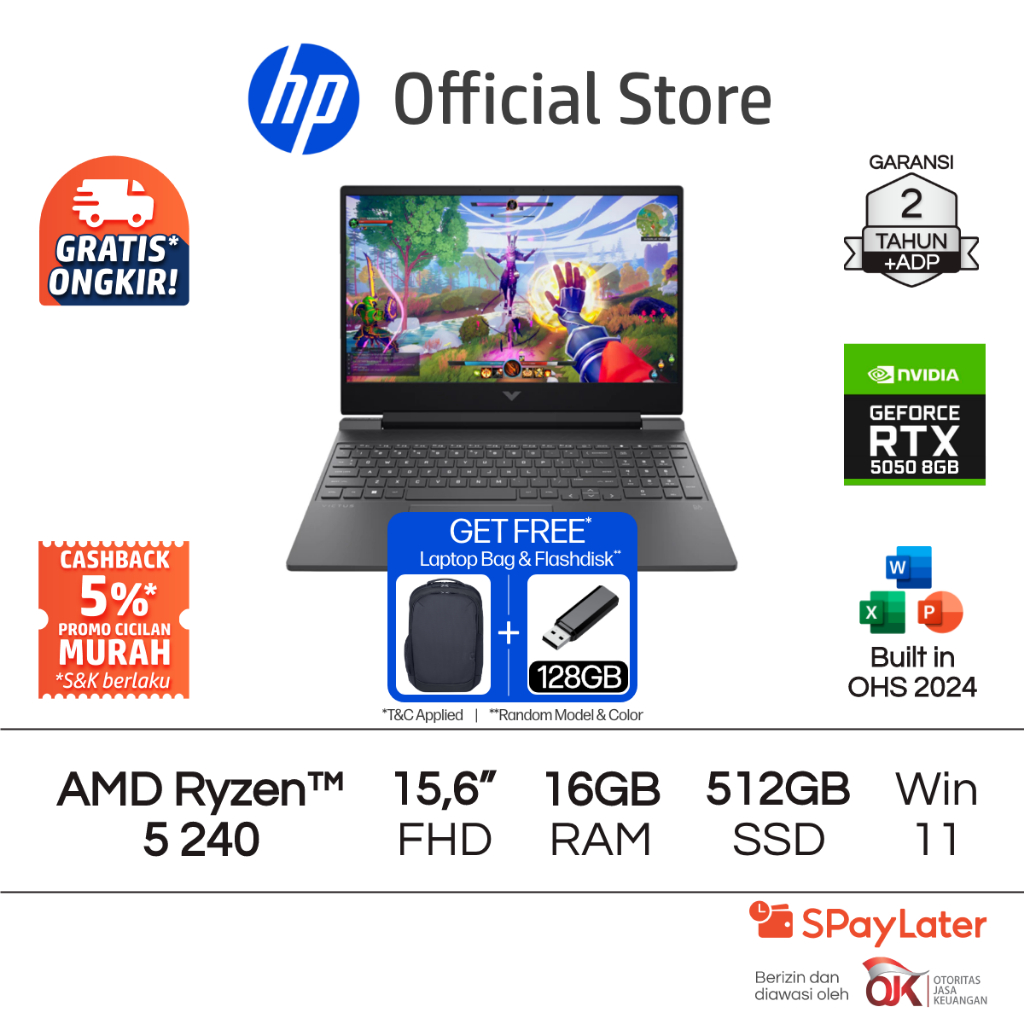 Victus Laptop Gaming HP AMD Ryzen 5 NVIDIA GeForce RTX 5050 16GB RAM 512GB SSD Silver Free Windows 1