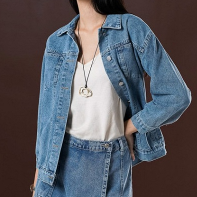 This Is April Laverna Jacket Outer Jeans Wanita Pocket Blue Acid Denim