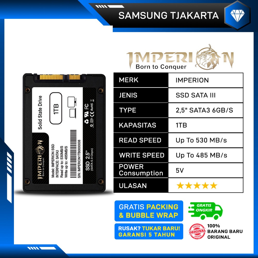 SSD IMPERION 1TB SATA 3 2.5" 6GB/S SSD SATA III / SSD SATA3 GARANSI RESMI 5 TAHUN