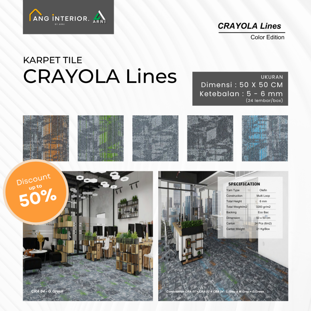 Karpet Tile CRAYOLA LINES 50×50 cm | Karpet Lantai Meteran / Permeter | Cocok untuk Perlengkapan Kan
