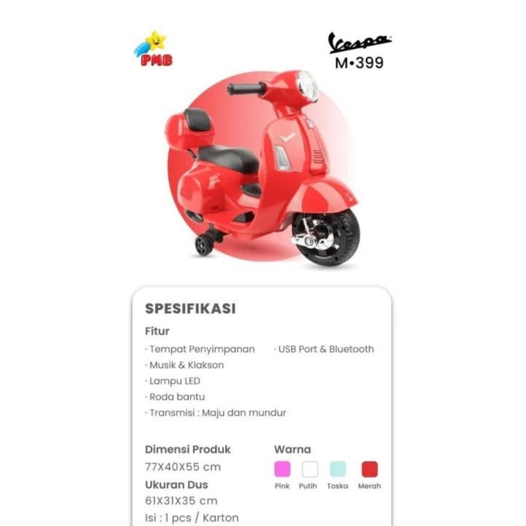 Motor aki vespa m399 / aki motorcycle kids / motor aki anak vespa