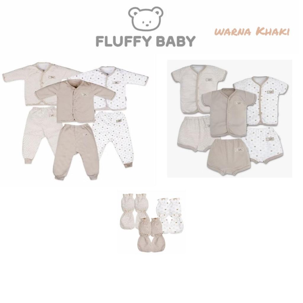 Fluffy Paket Lengkap Baju Bayi Newborn 0-6 Bulan Warna Khaki, Abu, Biru, Pink SNI Nyaman Aman