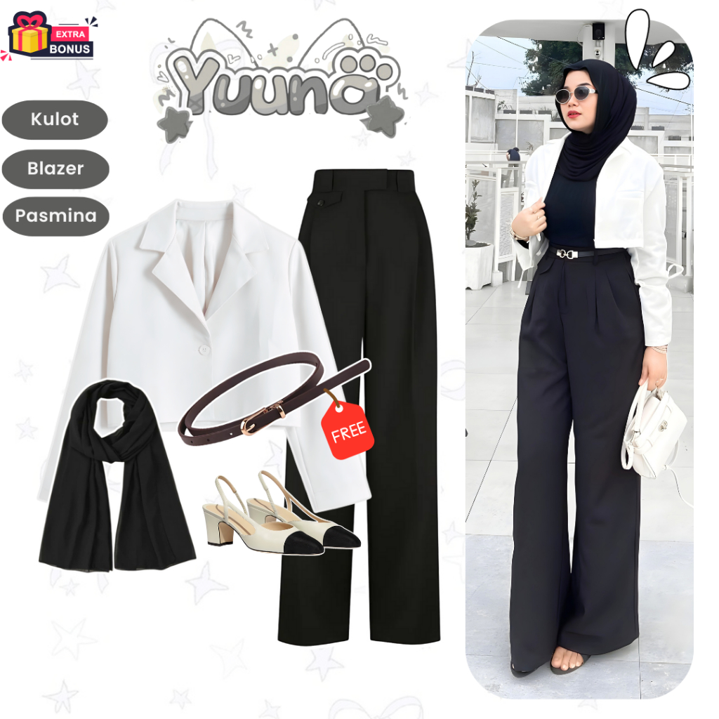 Oneset One set 3in1 setelan hijab wanita cardigan outer blazer adara celana kulot oro pants hijab pa