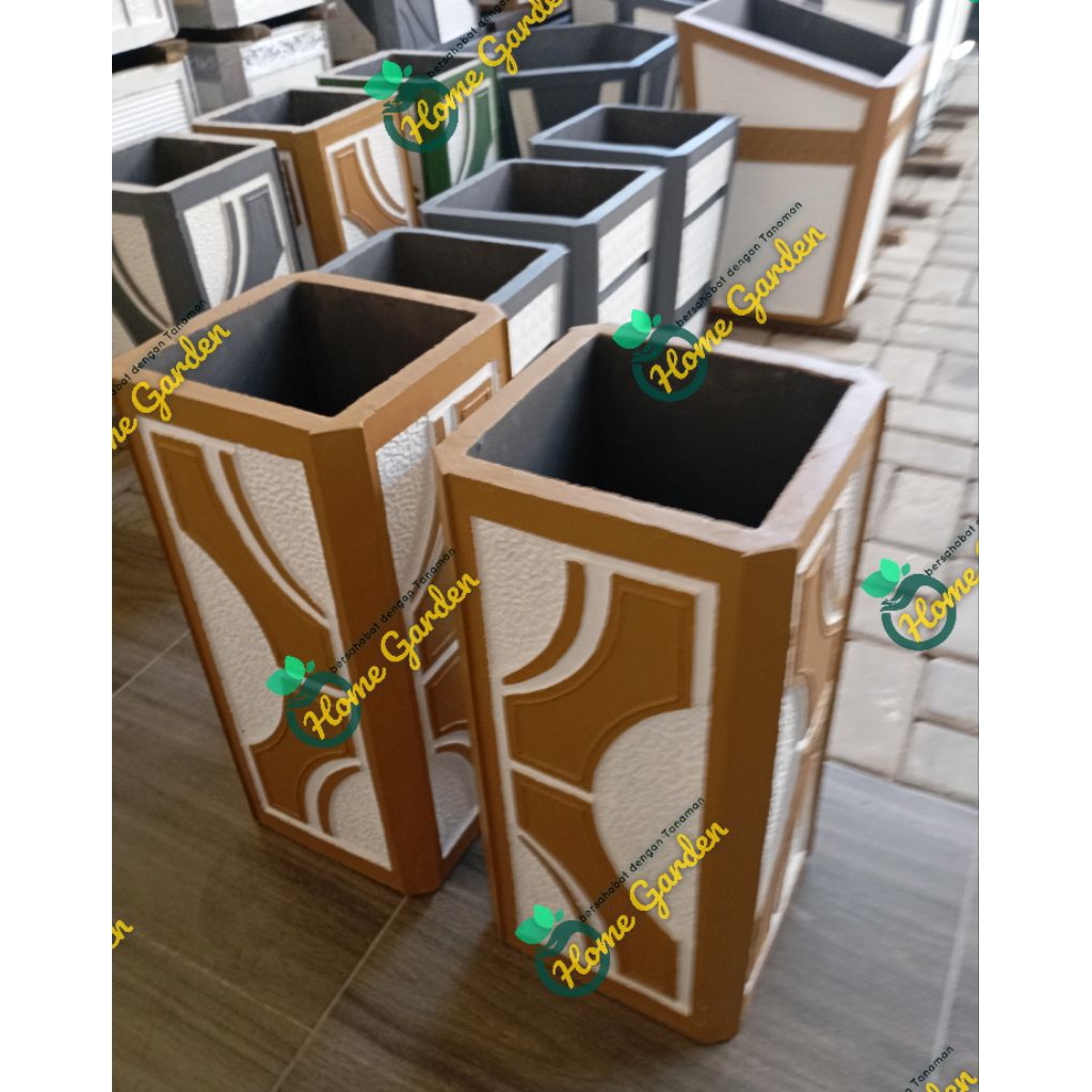Pot semen pot beton bertulang, pot kotak minimalis tinggi, warna putih coklat