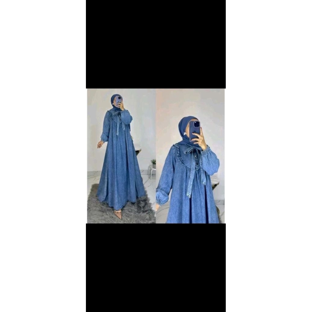 Gamis Wanita Jumbo Marshanda Denim dengan Bahan Tebal dan Lembut