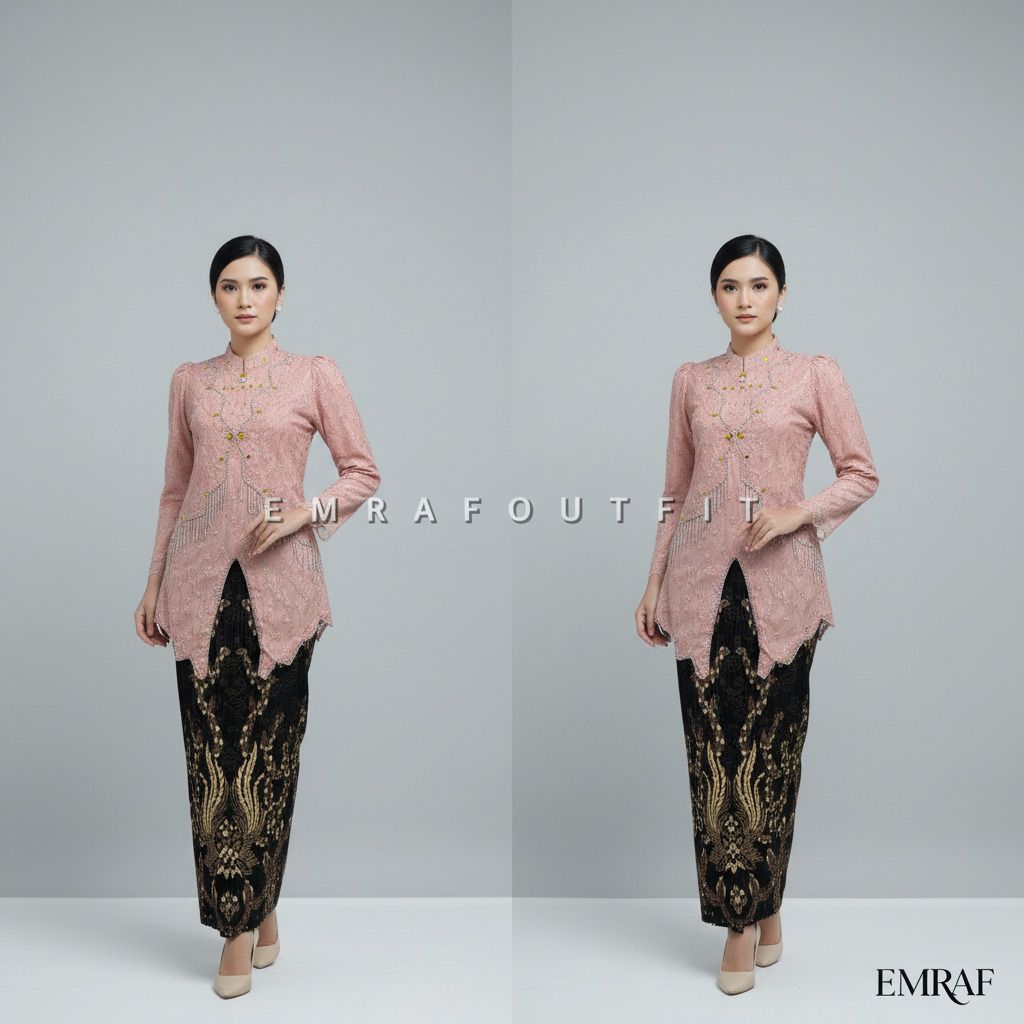 EMRAF Kebaya Maramel Tulle Payet Rumbai Modern Wisuda Lamaran Kondangan Terbaru dengan Desain Elegan