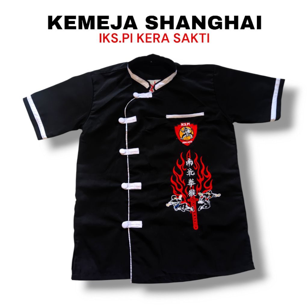 Hem iks.pi kera sakti 56 / kemeja Shanghai iks.pi kera sakti hitam kancing miring / baju iks.pi kera
