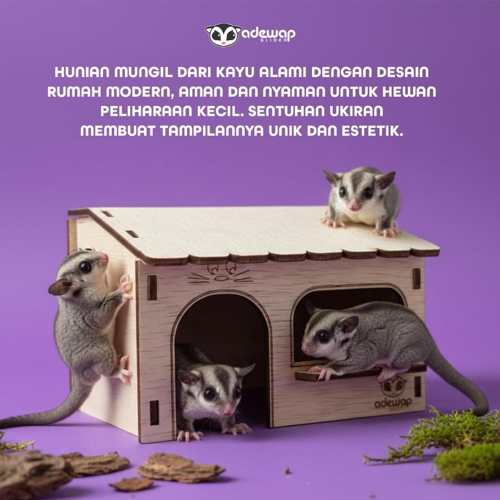 ADEWAP GLIDER Tinywood House Laser Cut Rumah Kayu Sugar Glider Hamster Marmut Tempat Bersembunyi & Bermain Hewan Kecil