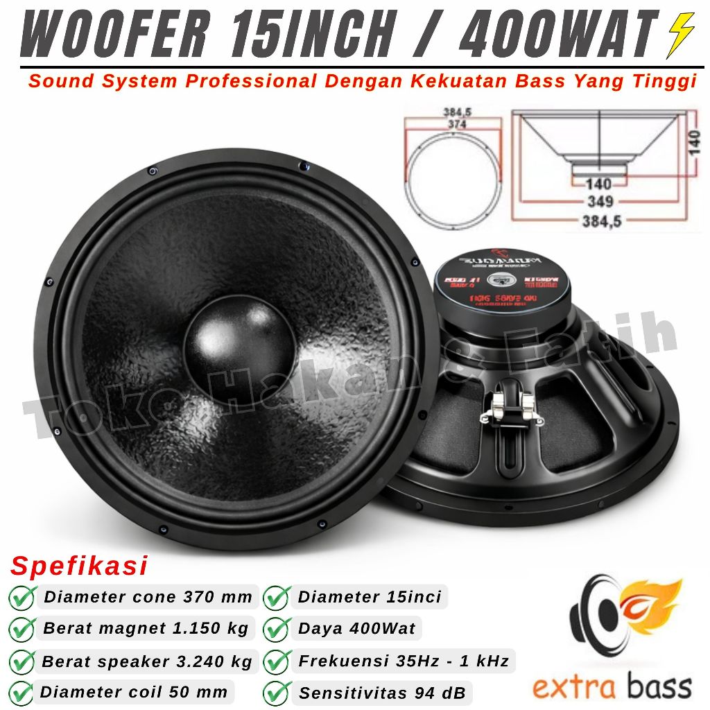 Promo~Subwoofer Speaker 15 Inch , Power 400 Watt 8 Ohm Woofer 15 Inch Double Coil Komponen Speaker 1