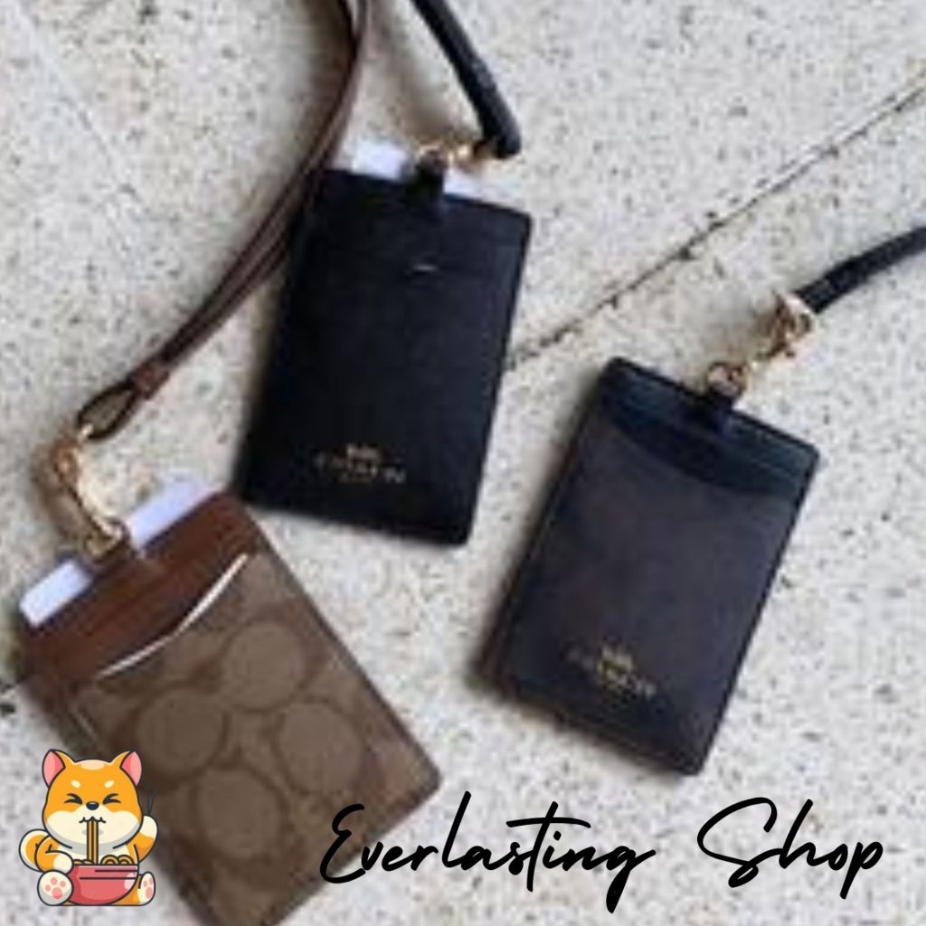 coach id lanyard warna hitam cokelat gelap dark brown original aksesoris gantungan id card kartu kun