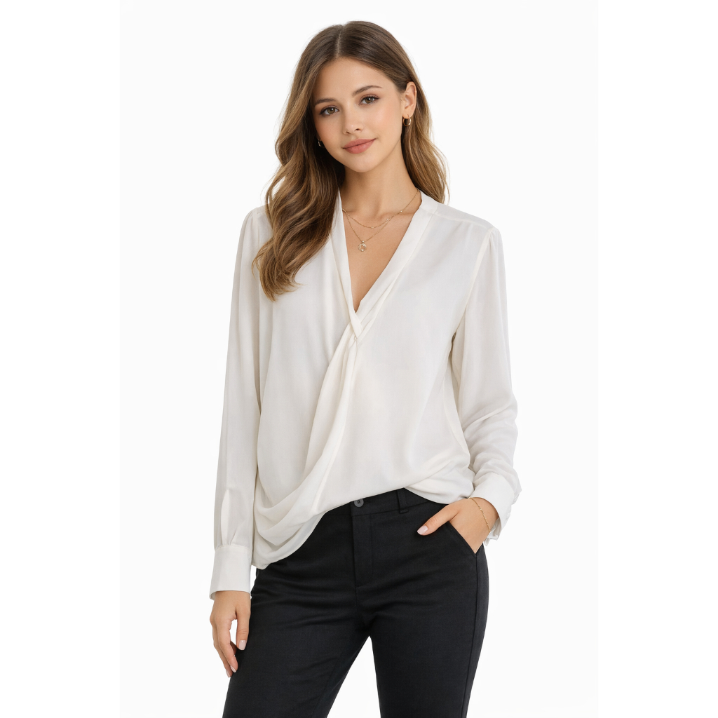 blouse Dressbarn v neck white atasan blus putih lolos branded wanita