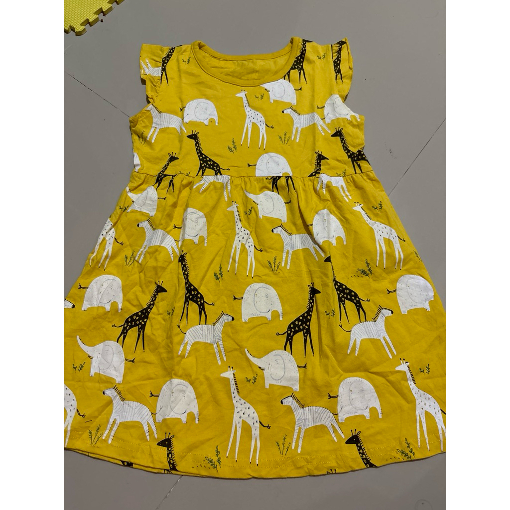 Aosta betty dress kuning animals anak 3 dan 6 tahun