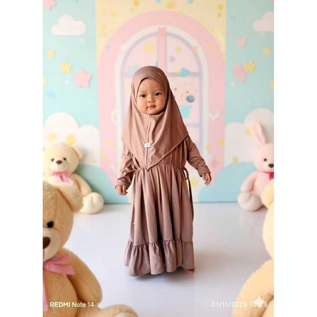 Gamis abaya Batwing anak bayi perempuan Serut Rempel Terbaru 0-7 tahun satu set hijab syar'i ,  Gami