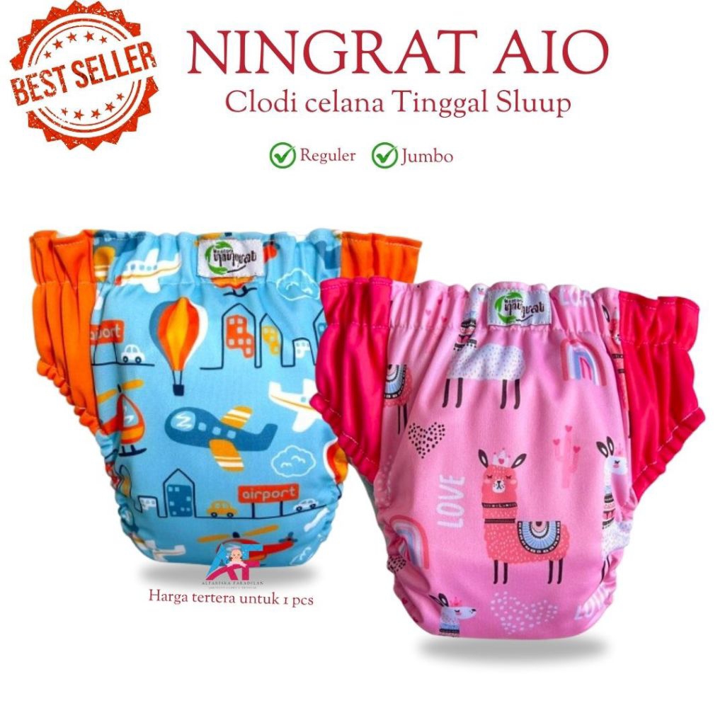 Clodi Ningrat Popok Kain Bayi Cuci Ulang Aio Reguler dan Jumbo Cloudy celana Clody Premium