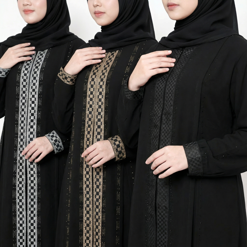 Abaya Hitam Mewah Elegan Bordir Komputer Payet Gold Busui Friendly Abaya Jumbo 5L LD 120 LD 130 476