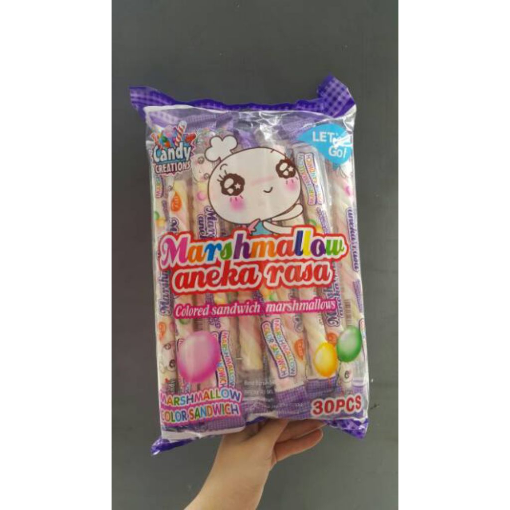 MARSHMALLOW CANDY CREATION PANJANG KEPANG 30PCS UNGGU GRAPE MANISS