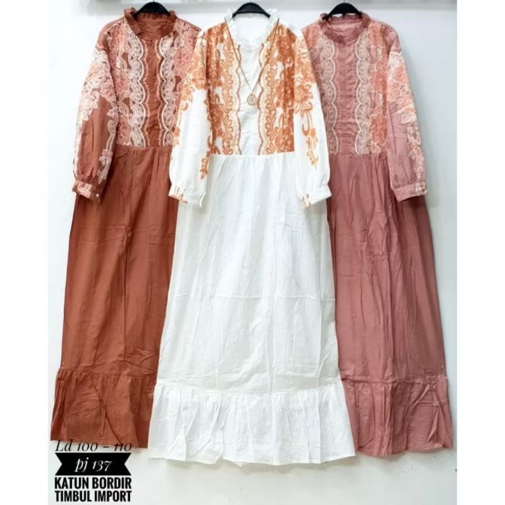 Gamis katun bordir premium