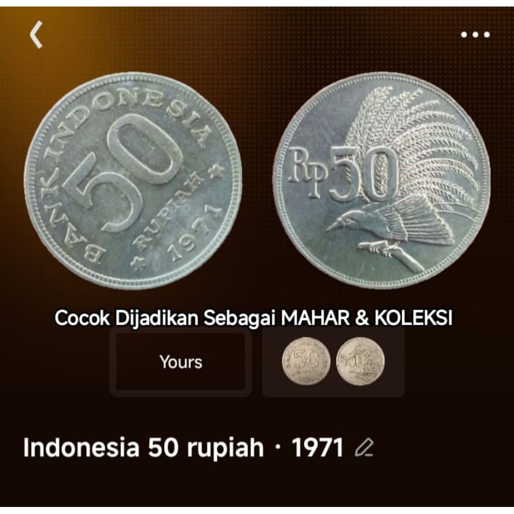Koin Rp 50 Rupiah Burung Cendrawasih Tahun 1971 Mahar Koleksi Uang Logam Coin Lama Antik Kuno Jadul 