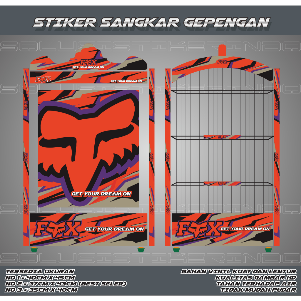 STIKER DECAL SANGKAR  MOTIF FOXHEAD GEPENGAN NO 2 37X43CM STIKER SANGKAR KOTAK DECAL STIKER SANGKAR
