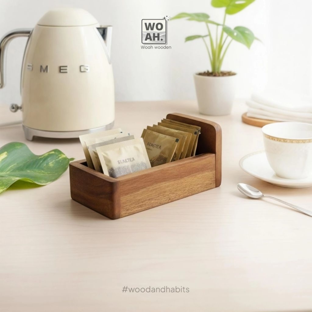 Kotak Display Teh Kopi Sachet Wooden hotel tea storage